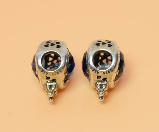 2 X PANDORA Crown O Sterling Silver Charm With Moonlight Blue Crystal -798266NMB #1