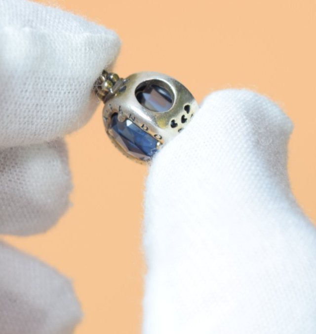 2 X PANDORA Crown O Sterling Silver Charm With Moonlight Blue Crystal -798266NMB #4