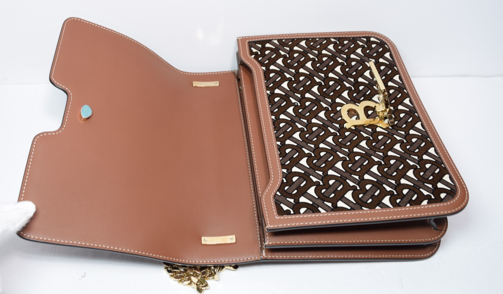 Burberry TB Monogram Crossbody Bag Brown Chain Leather w/ Dust Bag #9