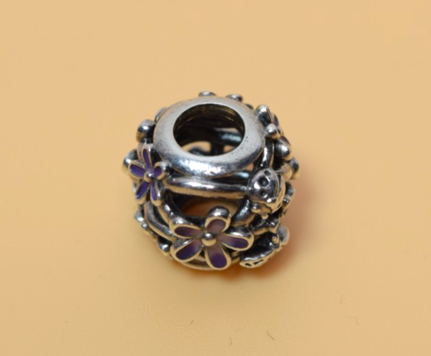 Pandora Openwork Purple Daisy Silver Charm #1
