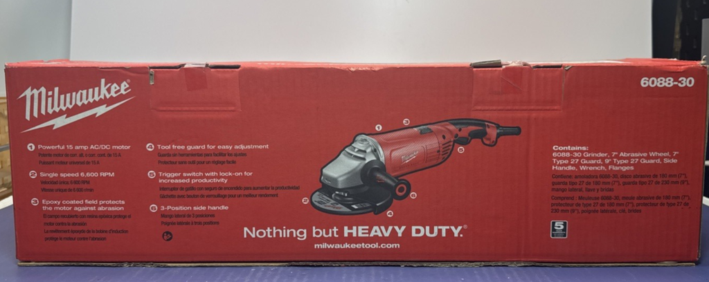 Milwaukee Tool 6088-30 15 Amp 7"/9" Large Angle Grinder W/ Lock-On -New Sealed #1