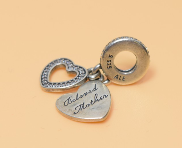 BELOVED MOTHER Genuine PANDORA Silver HEARTS Dangle MOM DAY Charm #1