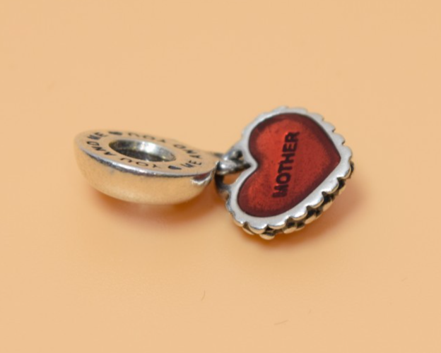 PANDORA S925 ALE Piece of My Heart Mother Dangle Charm with Red Enamel #5
