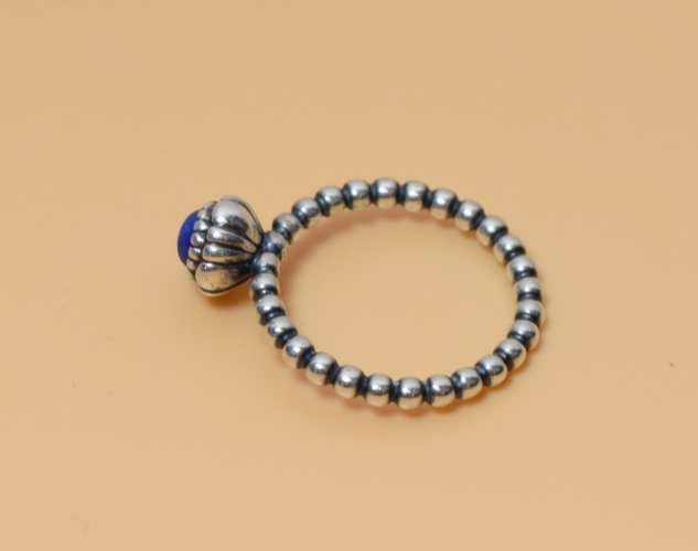 Pandora Sterling Silver Blue Lapis September Birthday Blooms Ring Size 7.5 #2