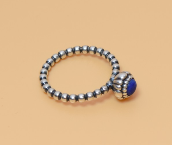 Pandora Sterling Silver Blue Lapis September Birthday Blooms Ring Size 7.5 #3