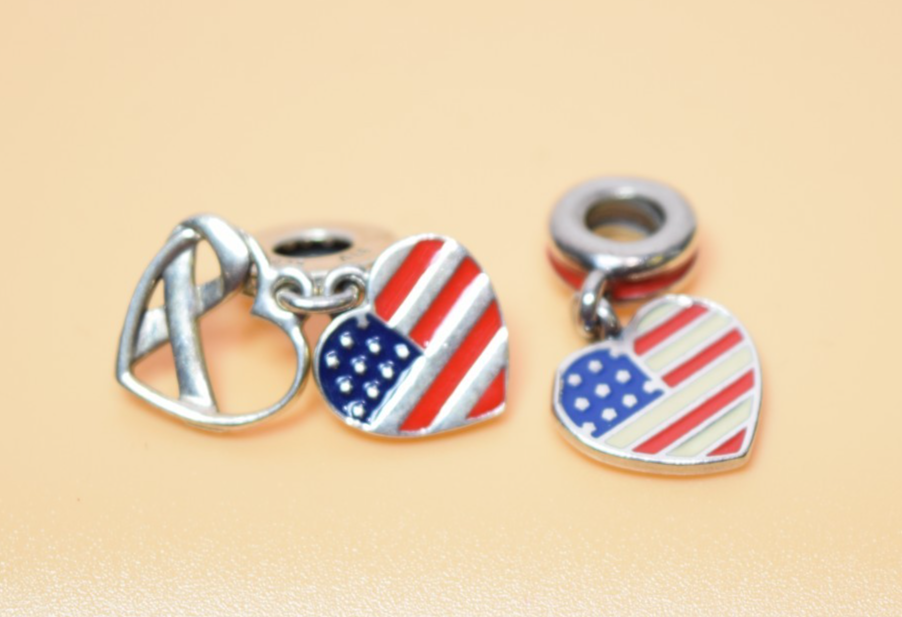 Pandora USA Flag Heart & Peace Dangle Charm Lot 2pc S925 ALE #1