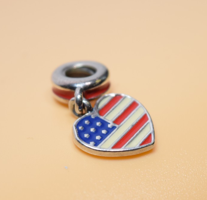 Pandora USA Flag Heart & Peace Dangle Charm Lot 2pc S925 ALE #2