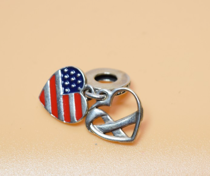 Pandora USA Flag Heart & Peace Dangle Charm Lot 2pc S925 ALE #5