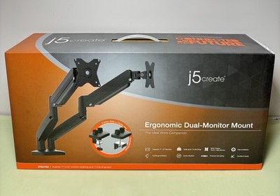 J5Create Adjustable Dual Monitor Arms Up to 32" Black (JTSA102)-New Sealed