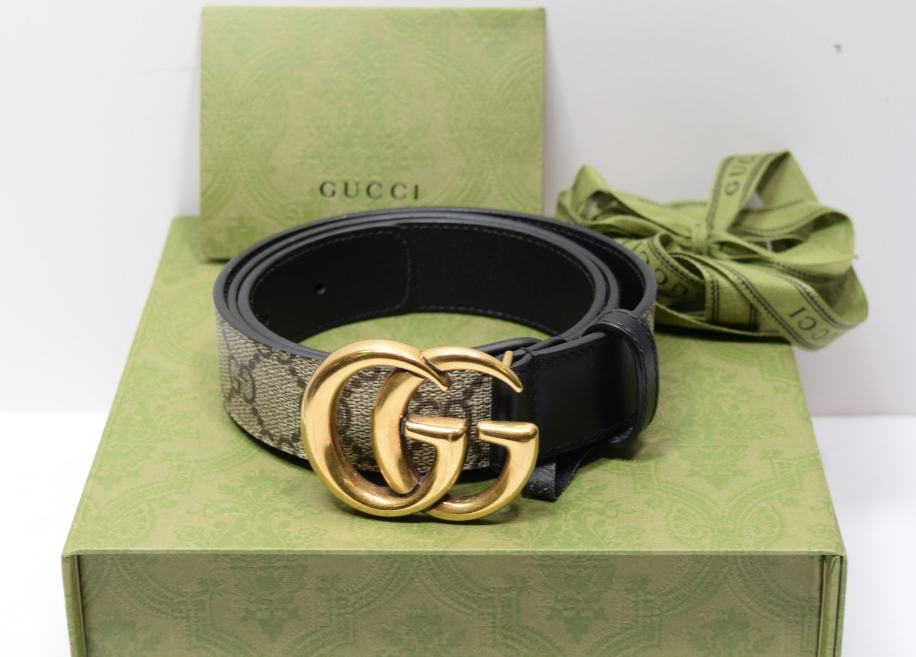 GUCCI Marmont GG Supreme Leather Belt Beige Size: 90/36 LengthSTYLE# 625839