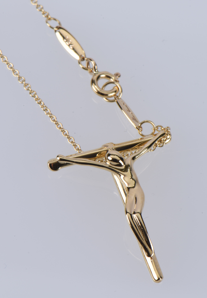 18K 750 Yellow Gold Tiffany & Co Elsa Peretti Spain Crucifix Pendant Necklace