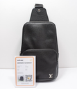[11946-1] Louis Vuitton Avenue Sling Bag Taiga Black Leather Crossbody Auth LV