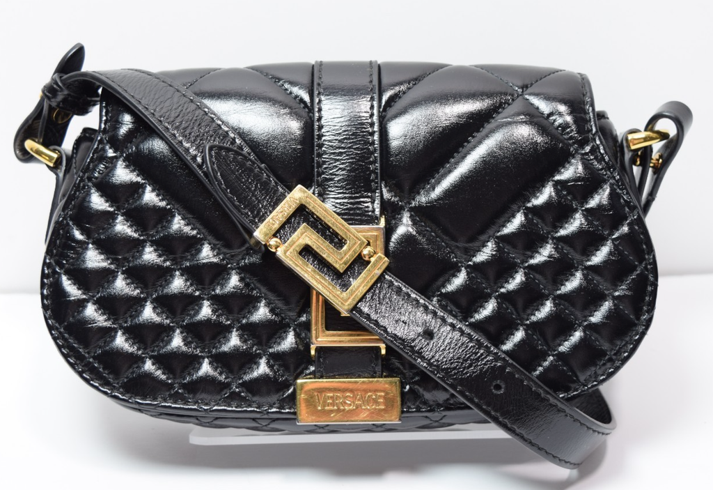 Versace Women's "Greca Goddess" Lamb Leather Gold Logo Mini Handbag Shoulder Bag