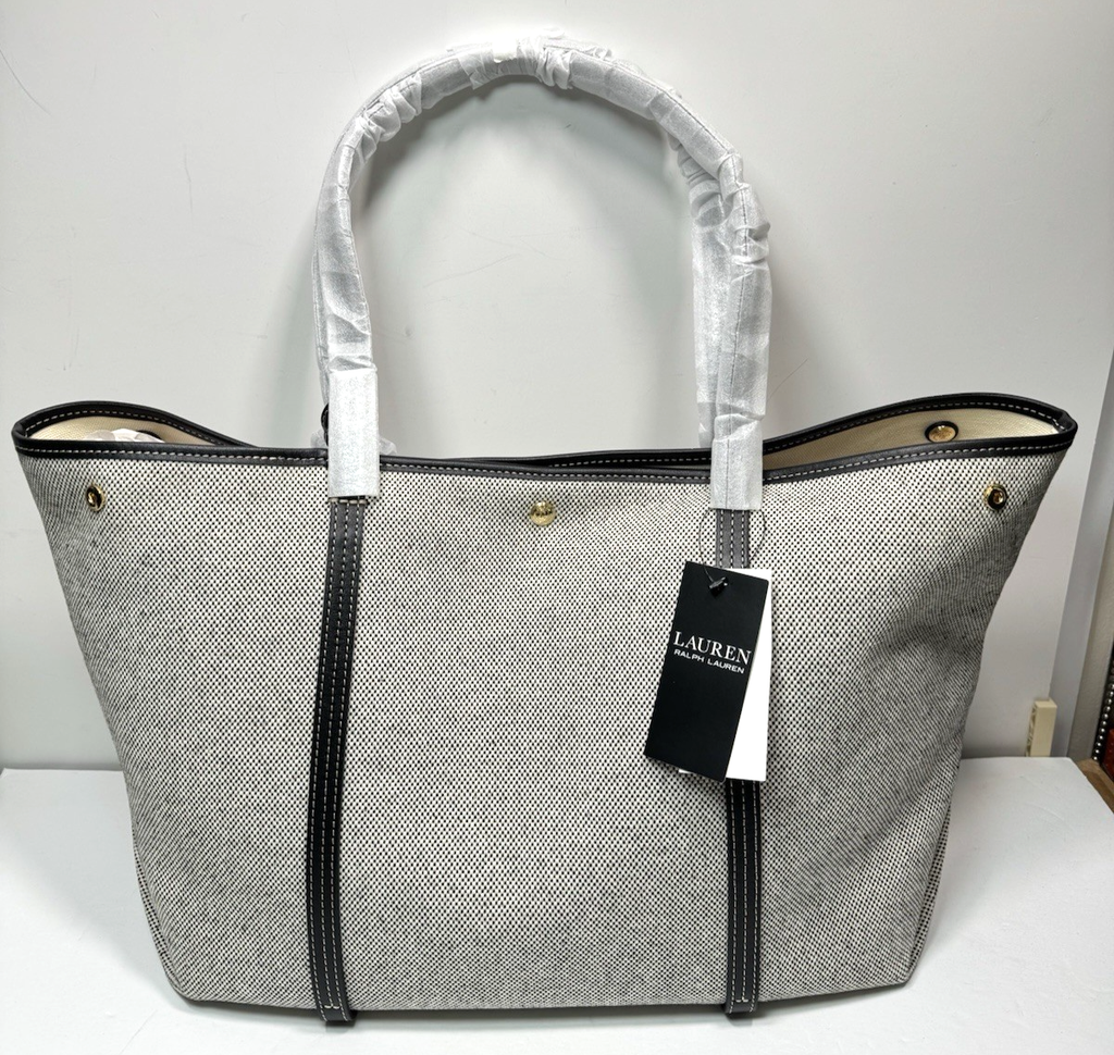Lauren Ralph Lauren Emerie Canvas and Leather Extra Large Tote -Brand New