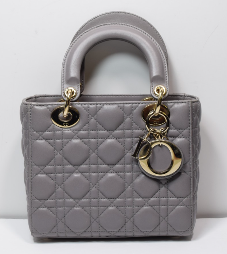 Christian Dior Lady Dior Small Bag – Gray Lambskin / Gold Hardware *No Strap*