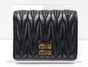 [12193-2] Miu Miu Matelasse Textured Leather Wallet Black
