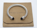 [12209-1] David Yurman 7mm Cable Bracelet Sterling Silver Black Onyx & Diamond Ends
