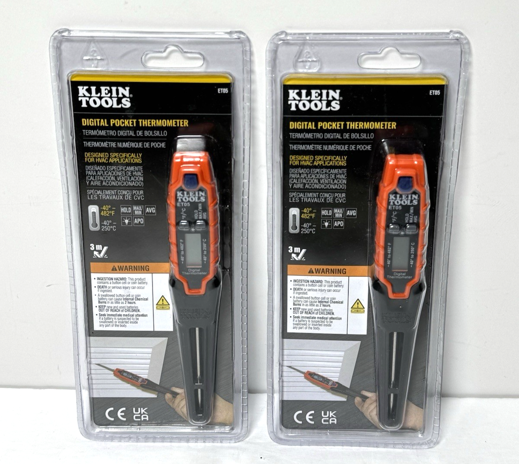 Klein Tools Digital Pocket Thermometer ET05 Lot Of 2 -New Sealed