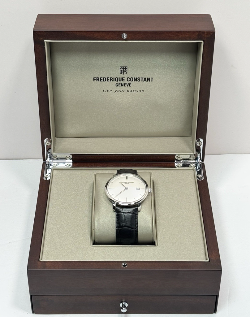 Frederique Constant Slimline Automatic FC-306S4S6 Mens Silver Dial Black Slim