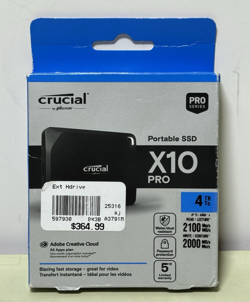 Crucial X10 Pro 4TB USB-C External SSD-Black CT4000X10PROSSD9-New Sealed