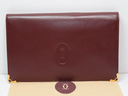 [12915-2] Cartier Long Folding Wallet Burgundy Leather  "Double C" Logo