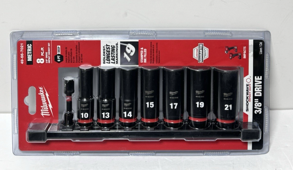 Milwaukee 49-66-7021 8PC SHOCKWAVE  Impact Duty 3/8" Drive Metric Deep - 8 Piece