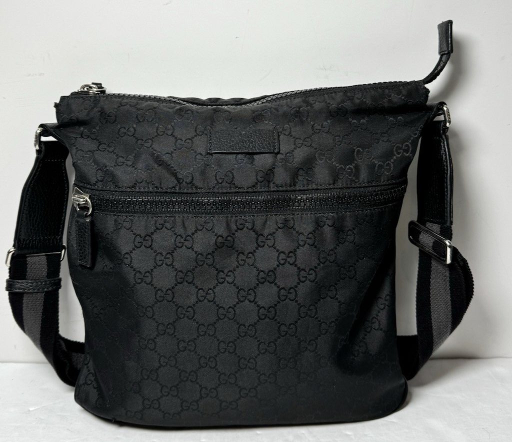 Gucci Unisex GG Guccissima Web Black Canvas Messenger Bag Crossbody