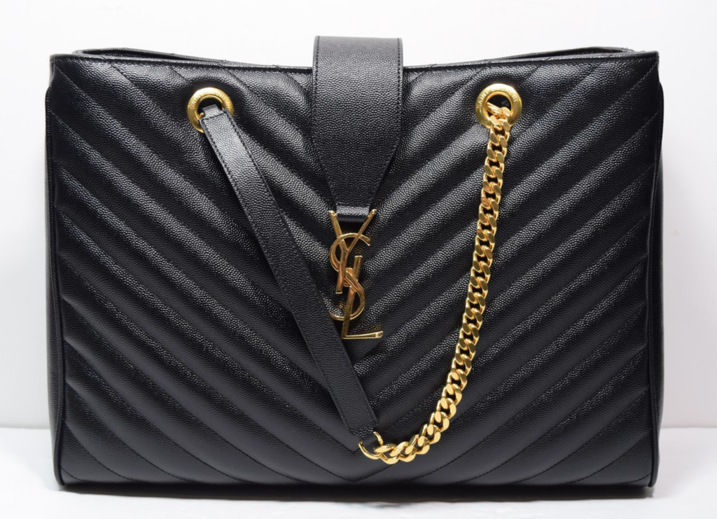 Saint Laurent Classic Monogram Shopper Matelassé Chevron Leather Large