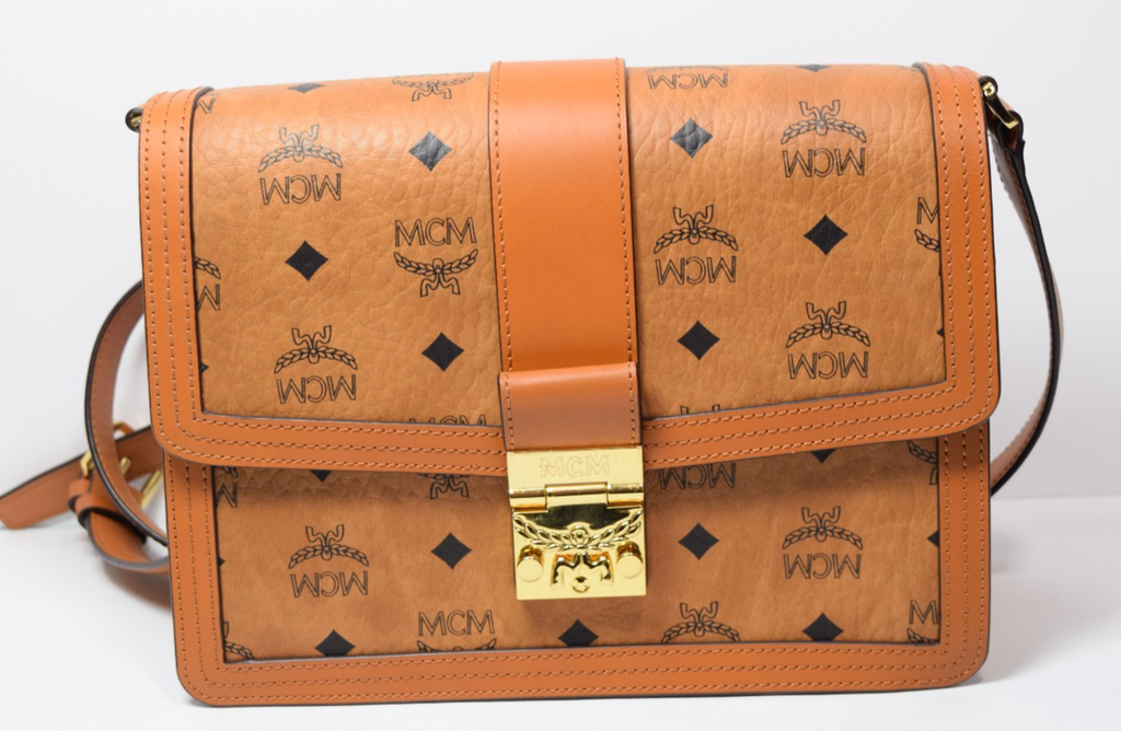 MCM Signature Visetos Tracy Shoulder Bag In Cognac