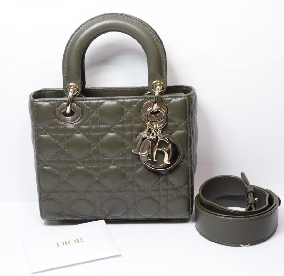 Christian Dior Small Lady My ABCDior Cannage Quilt Lambskin Olive Taupe Lambskin