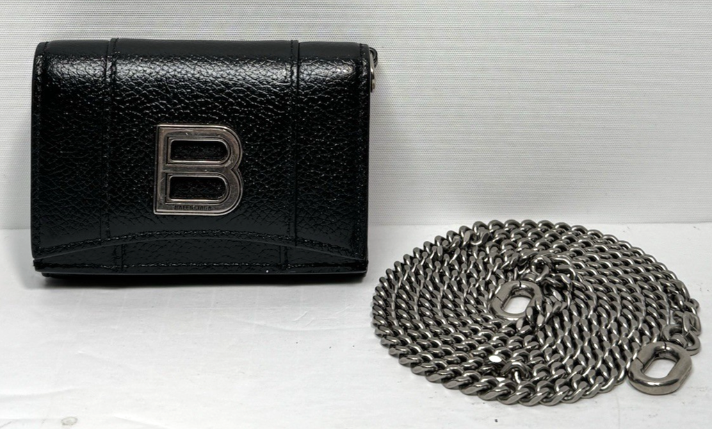 Balenciaga B Logo Mini Wallet On Chain Black Leather
