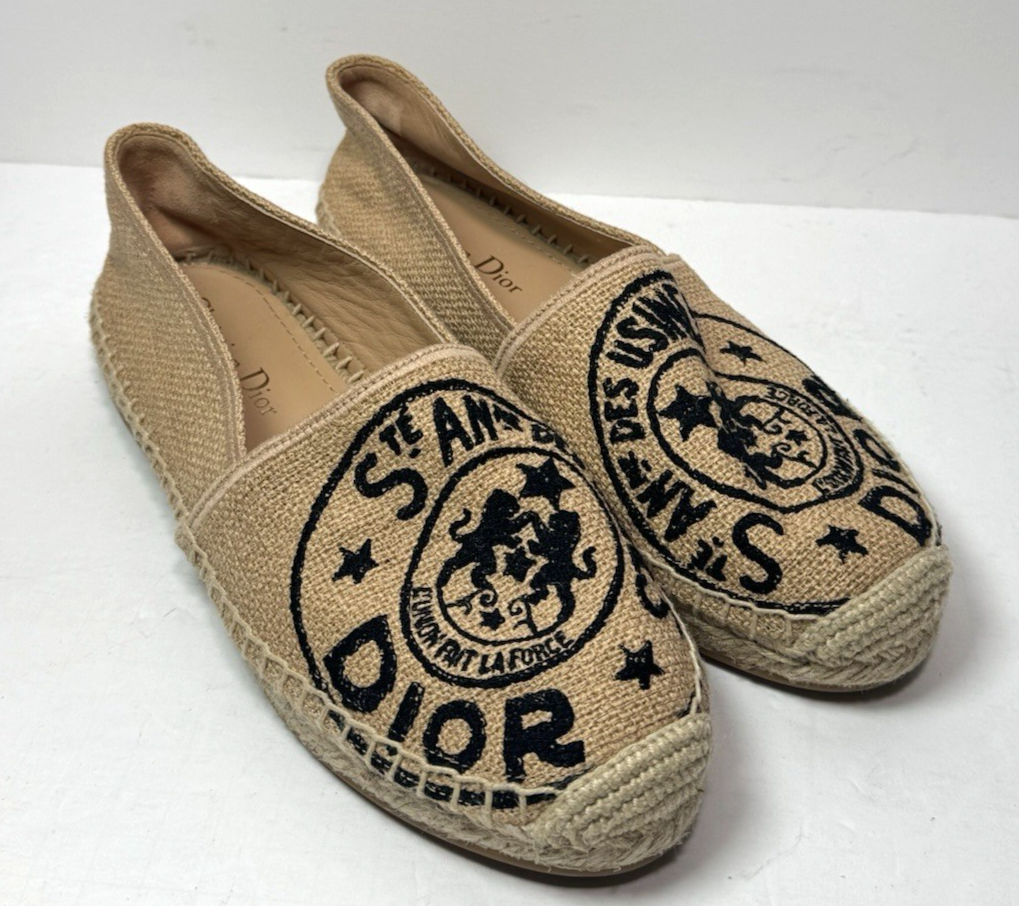 Christian Dior Raffia Graphic Print Granville Espadrille EU 37 Size