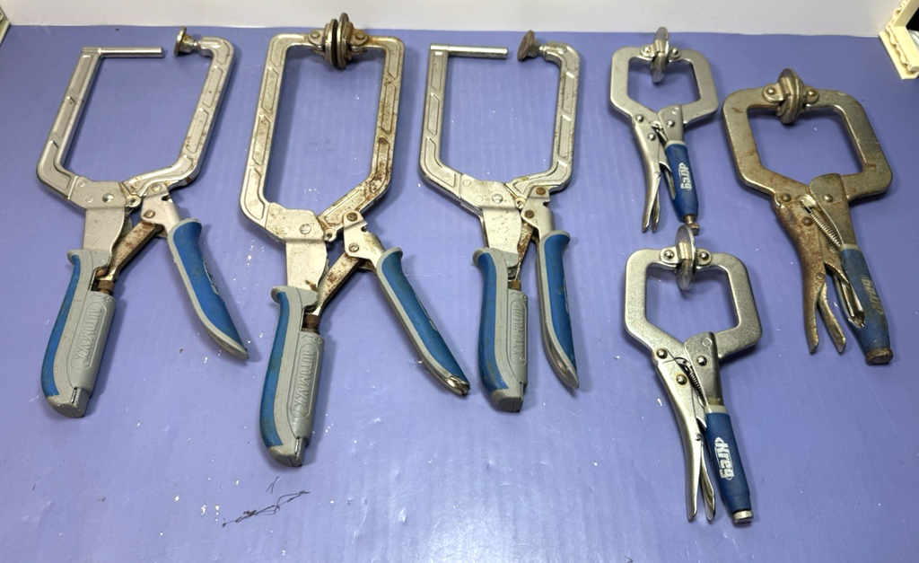 SET OF 6 Kreg Clamp C-Clamp Locking Pliers Lot (6 Pc) Mixed Sizes Welding Set