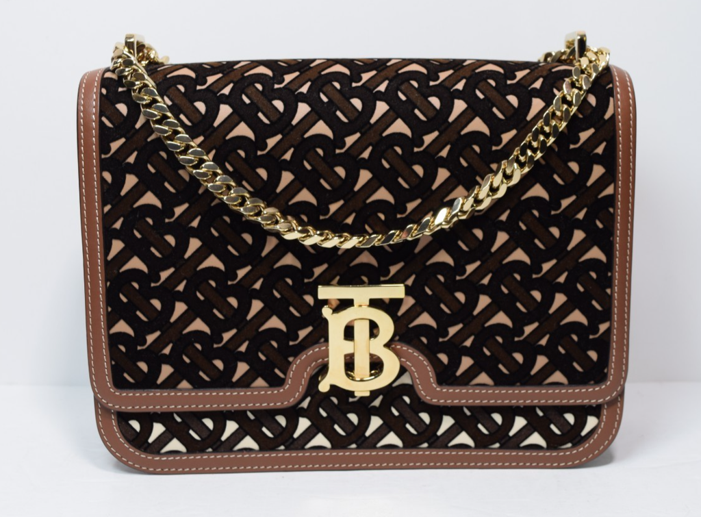Burberry TB Monogram Crossbody Bag Brown Chain Leather w/ Dust Bag
