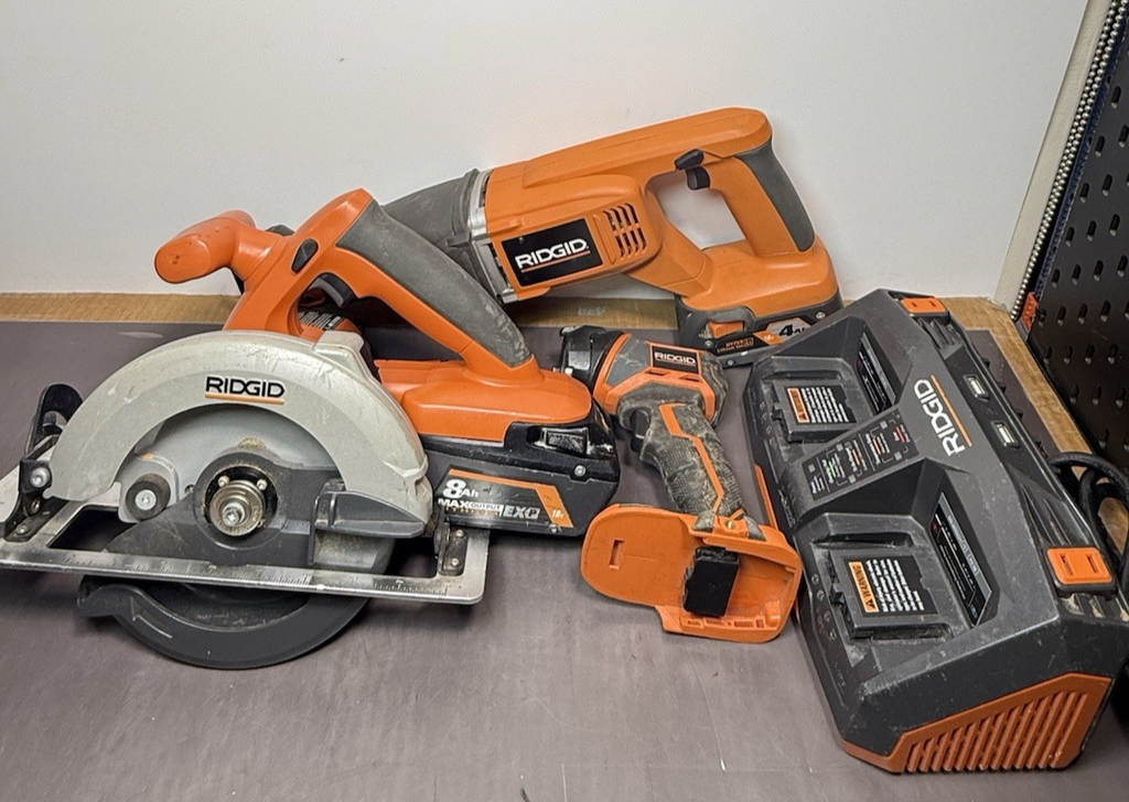 RIDGID 18V Tool Bundle R8442 R8452 R8693 Charger 8Ah & 4Ah Batteries