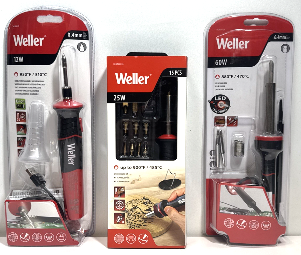 Weller 3 Pack Soldering Iron Wood Burning Kit Bundle 12W 25W 60W - New