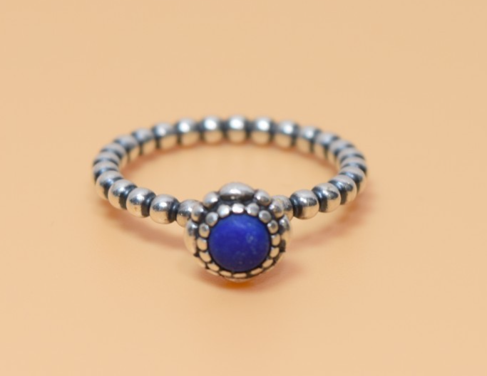 Pandora Sterling Silver Blue Lapis September Birthday Blooms Ring Size 7.5
