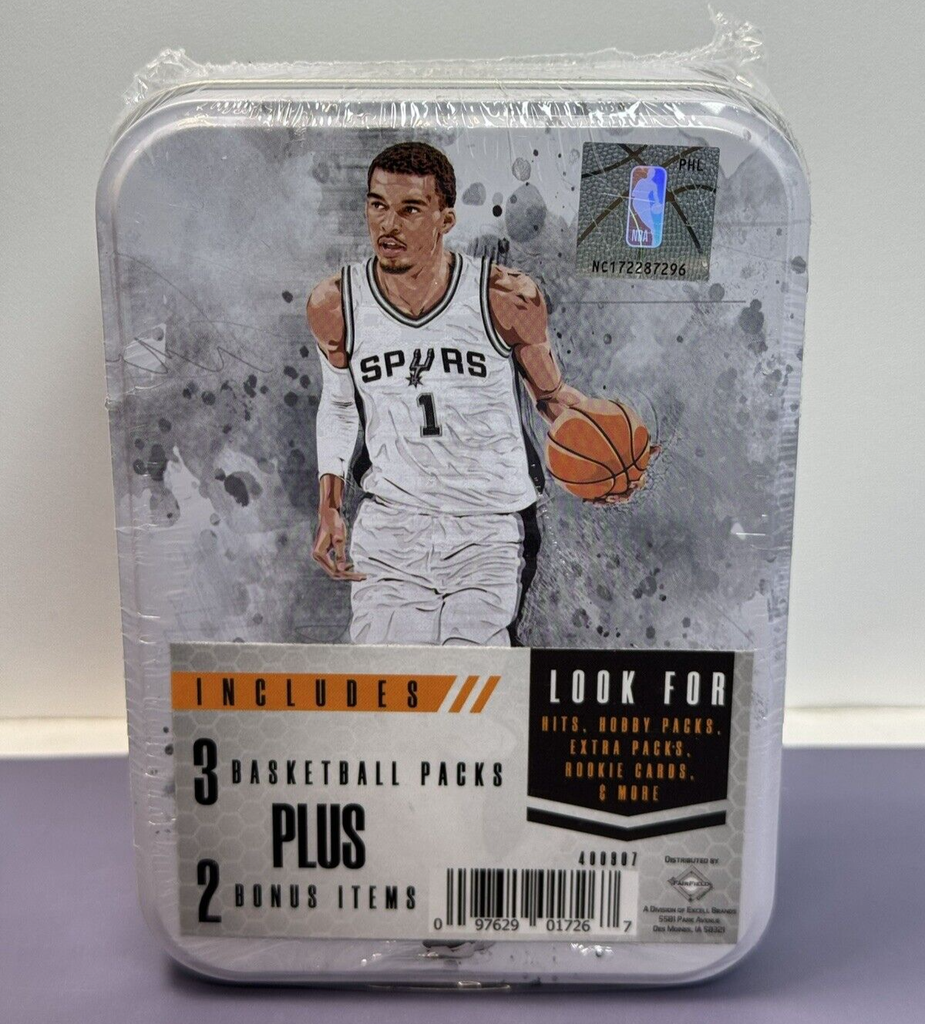 RARE Victor Wembanyama New Factory Sealed 2024 NBA Tin  3 Packs & 2 Bonus Items