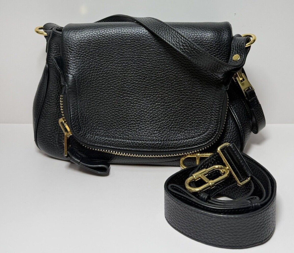 Tom Ford Women's Black Jennifer Medium Double Strap Leather Shoulder Bag
