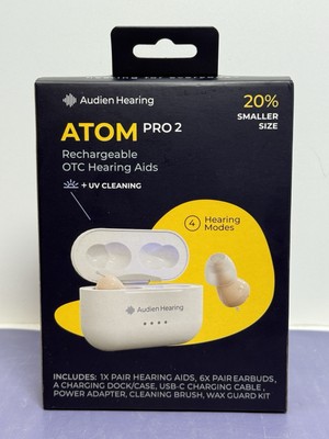 Audien ATOM PRO 2 Wireless Rechargeable OTC Hearing Aids - New - Sealed