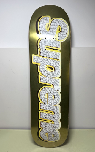 [11705-2] Supreme Bling Logo Skateboard Deck Gold FW21 Authentic Good Used Condition