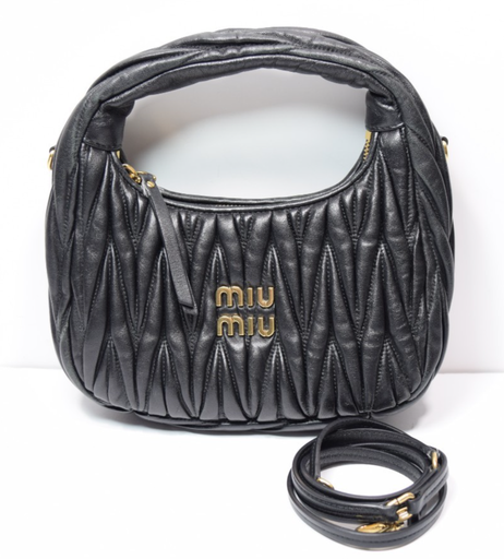 [12193-3] Miu Miu Wander matelassé nappa leather hobo bag