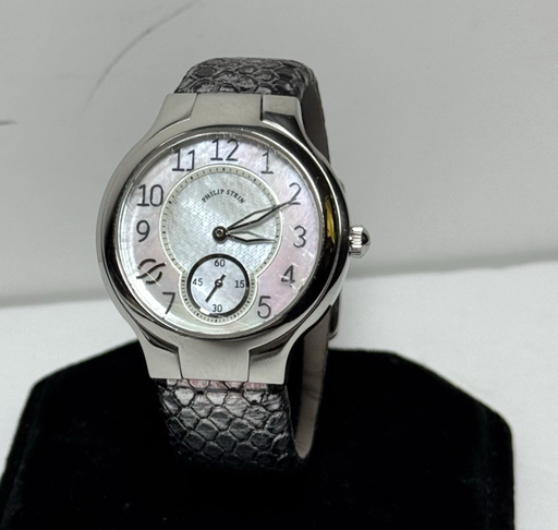 [11910-2] Philip Stein Signature 1 Ladies Watch 32mm MOP Dial Python Strap Stainless Steel