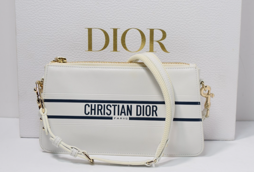 [12200-1] Christian Dior Vibe Pochette Clutch Bag White w/ Strap