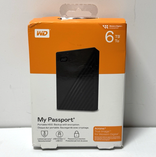 [12576-1] WD- My Passport 6TB External USB 3.0 Portable Hard Drive Black-Brand new