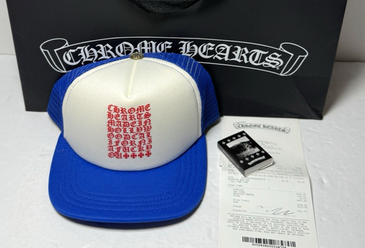 [13125-1] Chrome Hearts Eyechart Trucker Hat -Blue/White/Red-Brand New