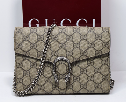 [12963-1] Gucci Dionysus GG Supreme Wallet On Chain Beige Tiger Head Crossbody