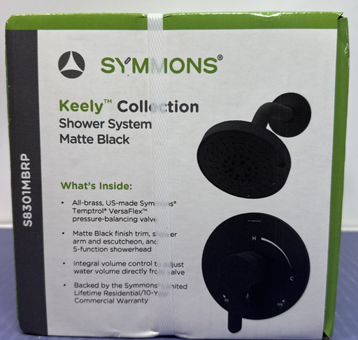 [13880-2] Symmons Keely Single Handle Shower Faucet 5 Spray Matte Black Valve S8301MBRP