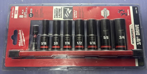 [14107-7] Milwaukee 49-66-7024 Shockwave Impact 3/8 in Drive 6 Point Socket Det of 8