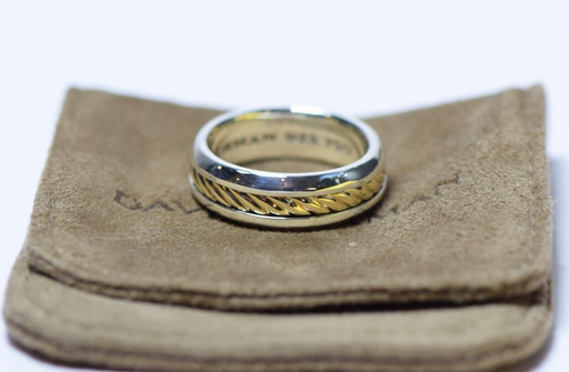 [8704-1] David Yurman 'Cable Classics' Band Ring Sterling + 18K Gold 8mm Size 11